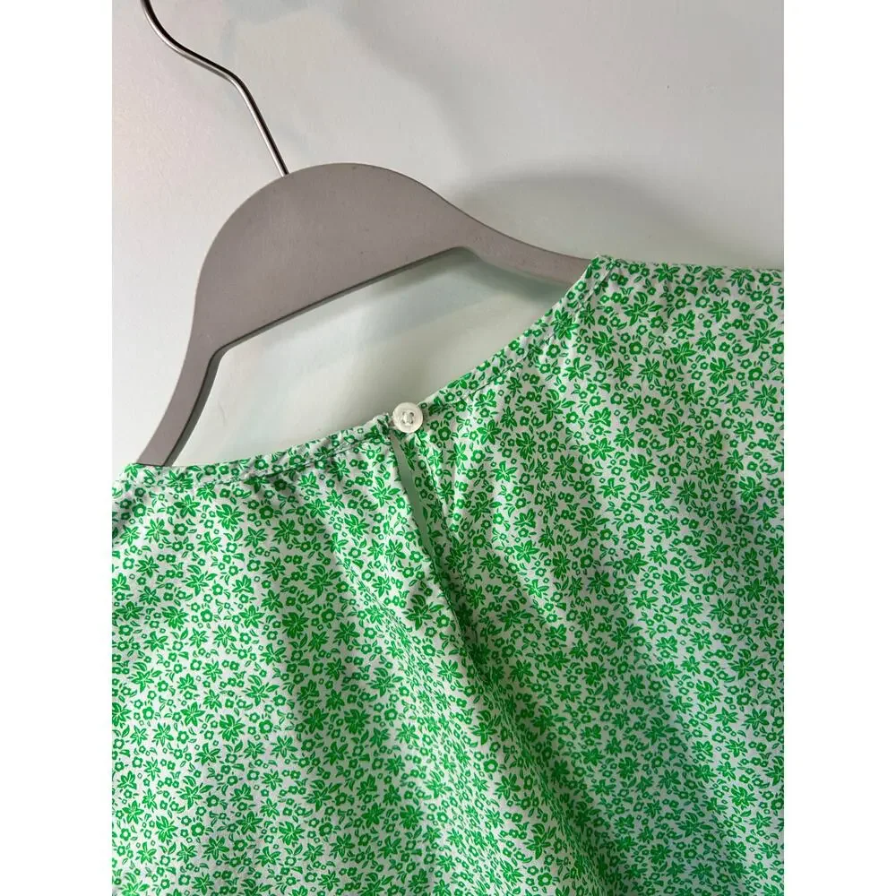 J.‎ Crew Women's Floral 100% Cotton Puff Sleeve Blouse Top Green White Size XS